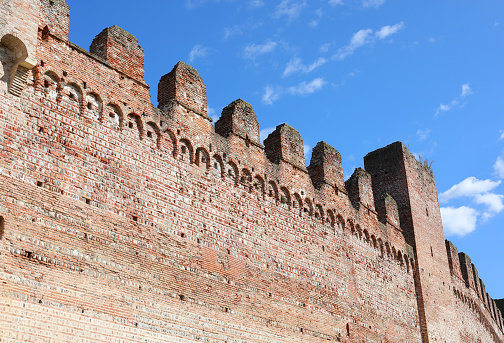 Cittadella, PD, Italy - September 24, 2023: Ancient city walls without people with tower