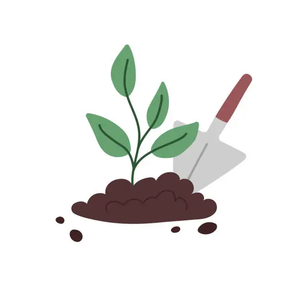 Vector illustration of The planting seedlings and growing trees into soil working in Garden. Activities to help reduce global warming. Save the world, earth day. Reforestation, nature and ecology concept. World environment day.