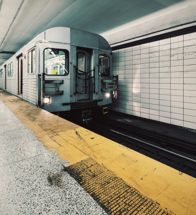 Subway car waits for passengers to board.  Stitched images.  Toronto Double'lypse 2012.
