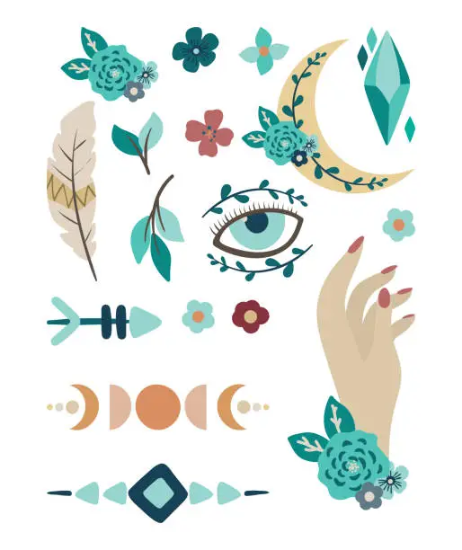 Vector illustration of Set of design elements in boho style