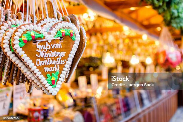 Christmas Market Stall And Gingerbread Heart Stock Photo - Download Image Now - Christmas Market, Nuremberg, Christmas
