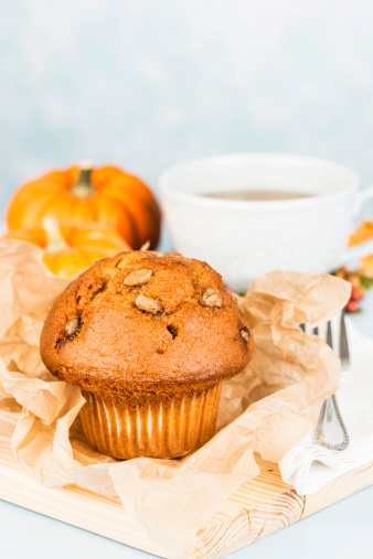 Pumpkin spice muffin and herbal tea