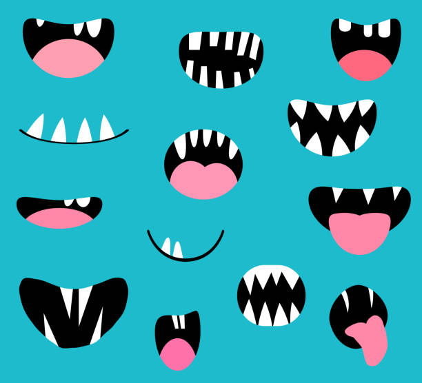 istock Vector monster mouths, open and closed with tongues and teeth 1709604465