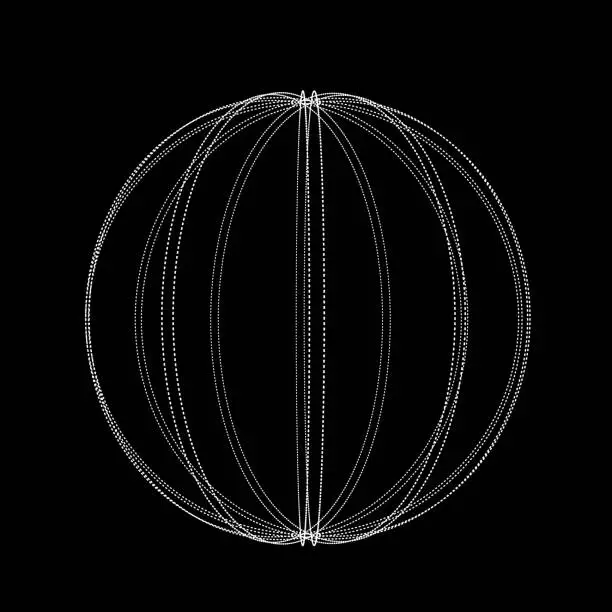 Vector illustration of Innovative abstract 3D sphere composed of dotted lines, creating a sense of transparency and depth.