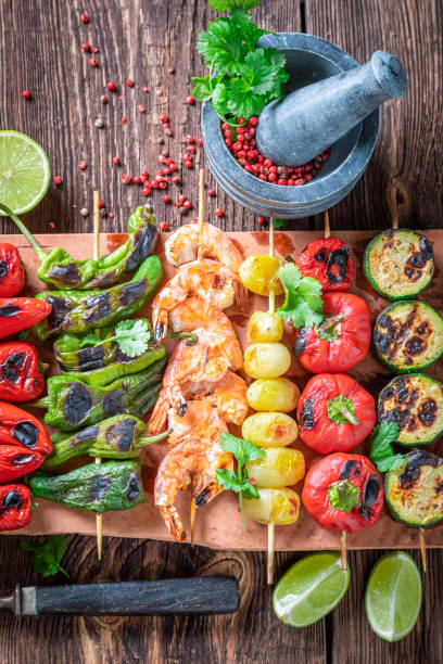 istock Healthy grilled skewer with vegetables and seafood. 1709623088