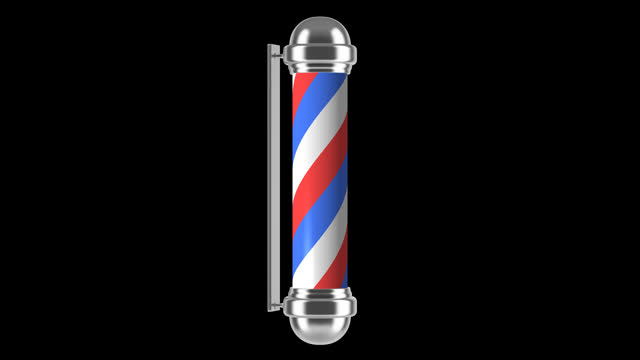 Rotating barbershop pole with shiny caps glowing, 4k footage with alpha channel.