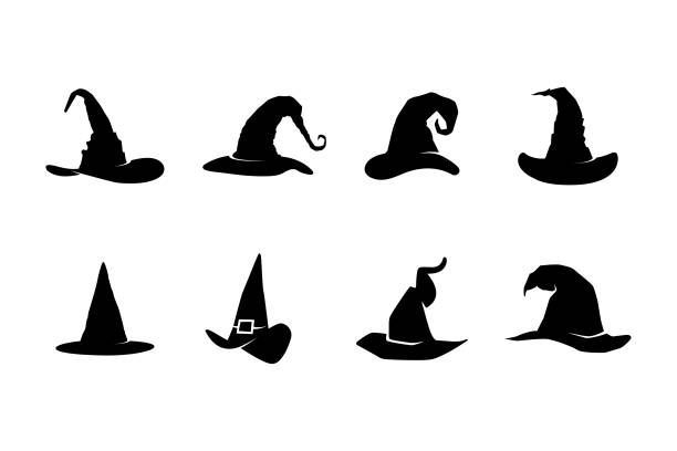 ilustrații de stoc cu wizard witch hats set vector design. - vrăjitor