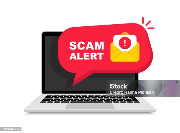 Scam Download Scam Alert Banner On Laptop Mail With Fraud Alert Hacker Attack Danger ...