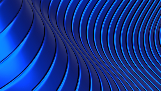 Abstract background, 3d blue color wavy stripes pattern, interesting striped wallpaper, 3D render illustration.