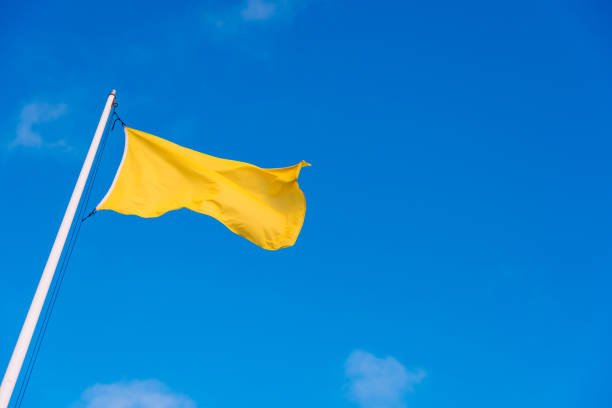 istock Yellow warning flag on a beach against the blue sky background. 1709749848