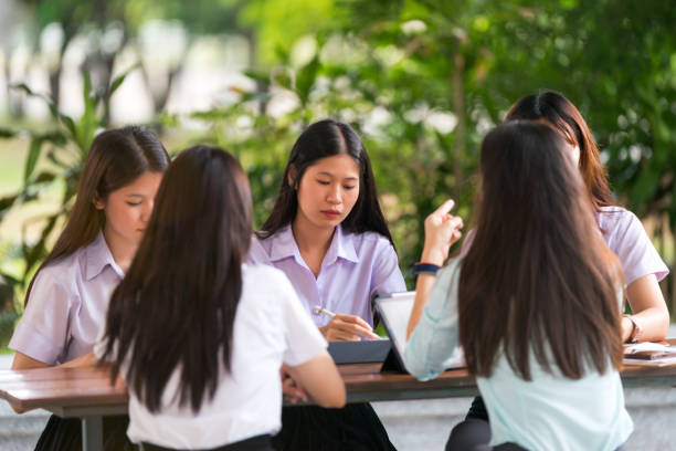 istock Asian university students meet their education advisor to discuss their academic project outdoor in campus 1709760061
