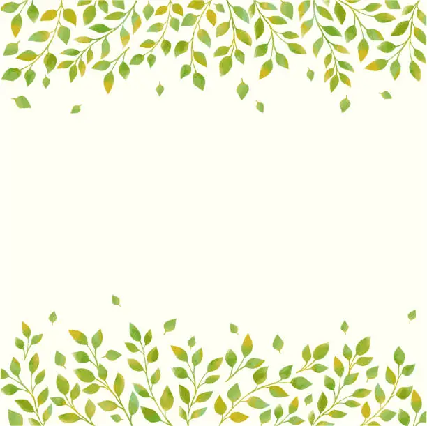 Vector illustration of Floral background. Wreath with green leaves. Banner.