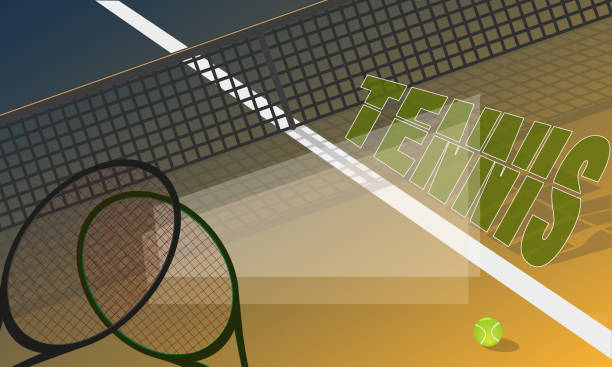 plakat turnieju tenisowego. rakiety tenisowe i piłka. - amateur tennis stock illustrations