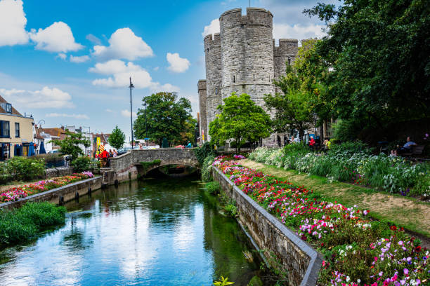 Canterbury,Kent,England,United Kingdom - August 31, 2022 : View of River Stour in Westgate Gardens