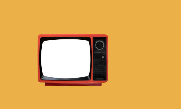 istock Retro red old TV with white screen isolated on yellow background with clipping path 1709863503