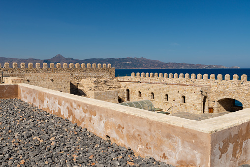 Heraklion, Crete - Greece - September 21st, 2023: The Koules Fortress, completed in 1540, in Heraklion, Greece.