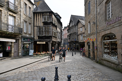 Dinan, France, September 8, 2023 - Place des Merciers in the medieval town of Dinan, Brittany, France.