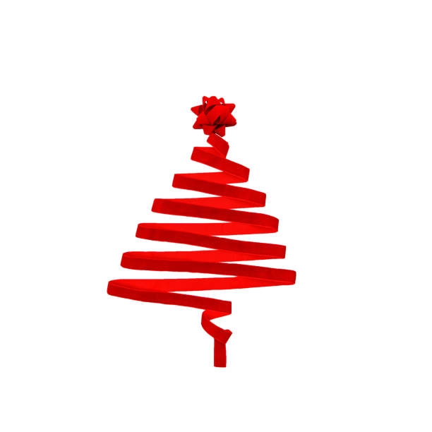 Christmas tree made from ribbon with red star shape bow isolated on white.