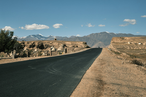view of desert road in northwest of China