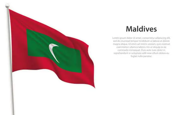 Vector illustration of Waving flag of Maldives on white background. Template for independence day