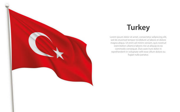 ilustraciones, imágenes clip art, dibujos animados e iconos de stock de ondeando la bandera de turquía sobre fondo blanco. plantilla para el día de la independencia - bandera turquia