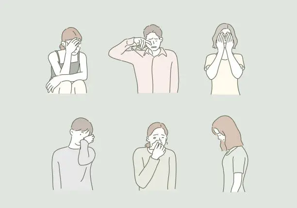 Vector illustration of Various behavior pose sad expression people character.