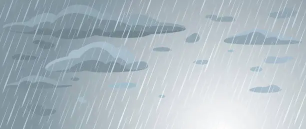 Vector illustration of Sky background, rain and clouds.