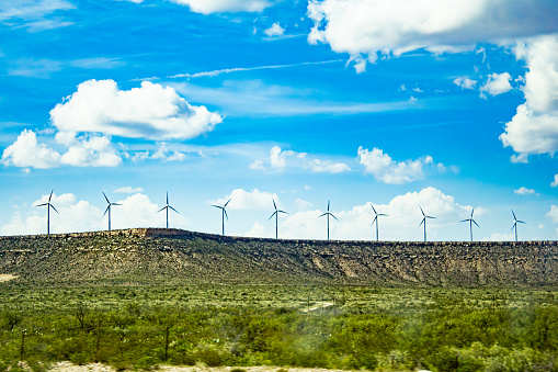 Saturated windmills on a plateau in Texas