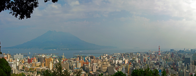 Landscape of Kagoshima with Sakurajima volcano in the background, Kyushu Island - Japan