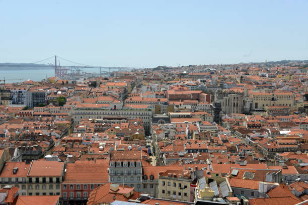 view over old town of Lisbon with the quarters Alfama and Baixa