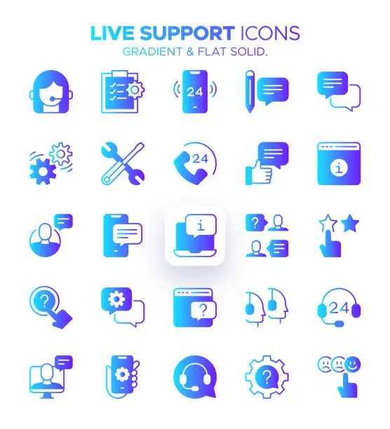 Vector illustration of Live Support Icon Set - 25 Vector Icons for Enhanced Customer Assistance