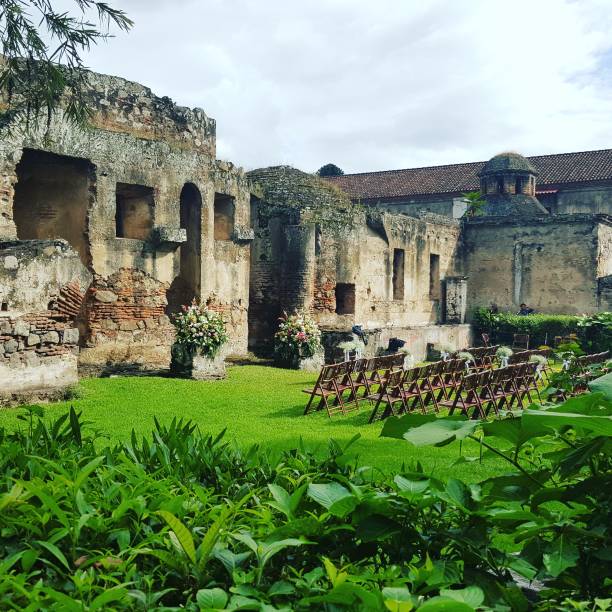 A color version of the wedding setup at the ruins in Antigua, Guatemala