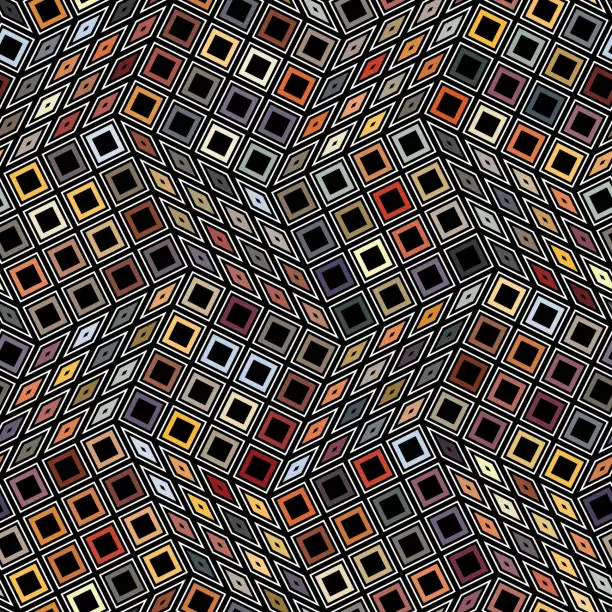Vector illustration of Multicolored geometric background made of little concentric squares. Seamless pattern. Checkered graphic texture in retro style.