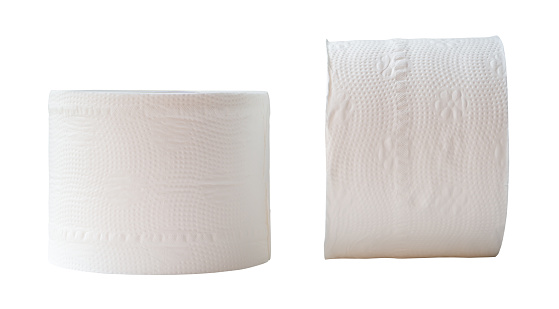 set of two tissue paper rolls is isolated on white background with clipping path. Front view photo of tissue roll collection