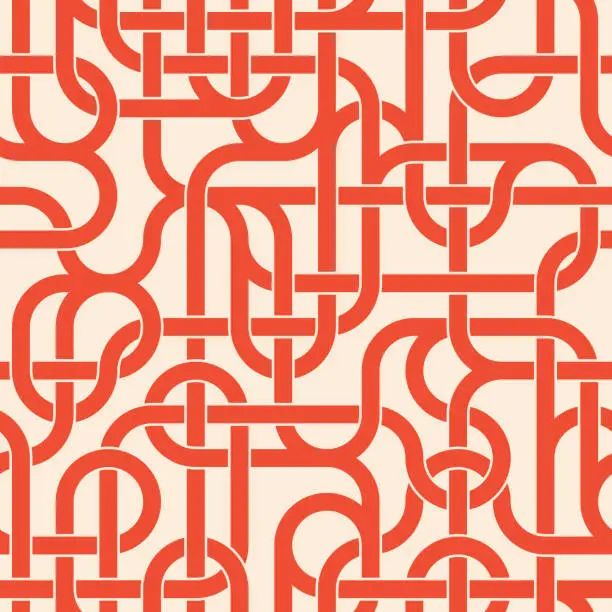 Vector illustration of Seamless abstract geometric pattern of intersecting red lines on a white background. Tangles pipes. Modern texture. Vector image.