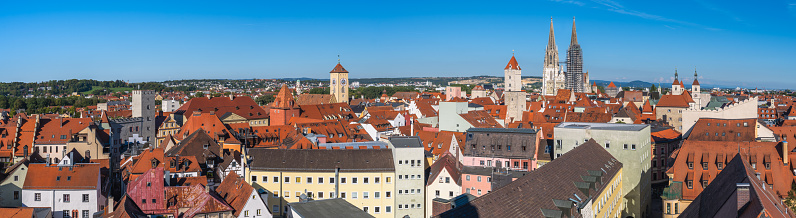 Aerial view over the city of Regensburg (Bavaria, Germany)