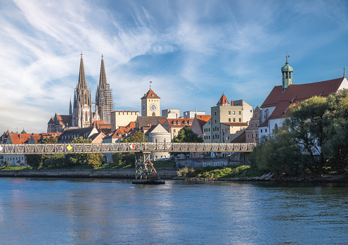 Waterfront of the historic city of Regensburg and the cathedral