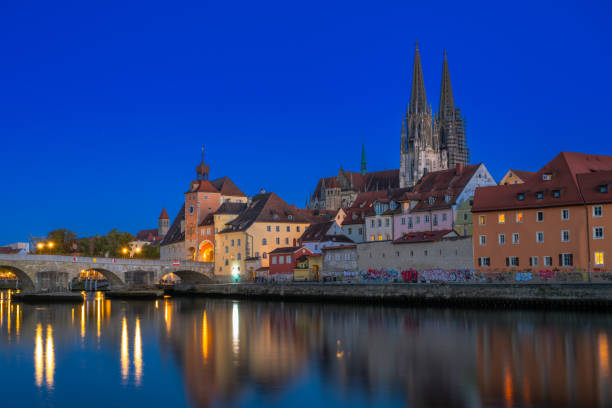 istock Regensburg cityscape during blue hour 1709944002