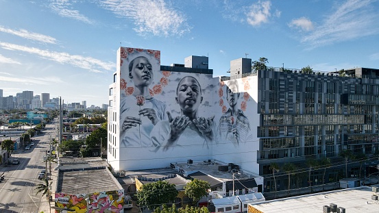Miami, United States – January 09, 2021: a murals by El Mac Art commissioned by RELATED Group. Wynwood Miami FL Wynwood Design District