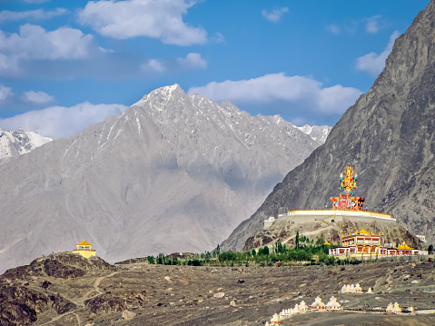 Statue of Buddha near Diskit Monastery in Nubra Valley, Ladakh, India. It is a 32 metre statue facing down the Shyok River towards Pakistan.
