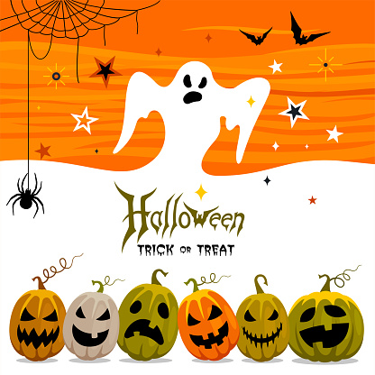 Halloween Poster. Happy Halloween. Jack O Lantern party. Halloween pumpkins. Halloween Night. Trick Or Treaters.