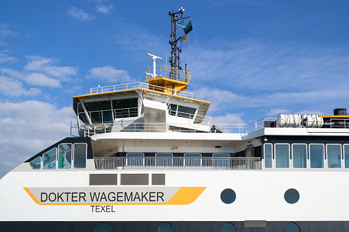 Het Horntje, Netherlands - October 31, 2018: TESO ferry ‘Doktor Wagemaker’. The Royal TESO N.V. is a private ferry company operating the only public boat service to and from the Dutch island of Texel.