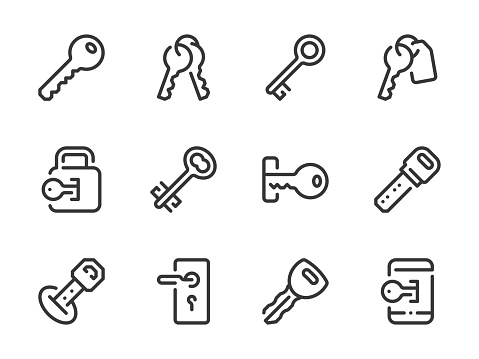 Keys vector line icons. Access and Passkey outline icon set.