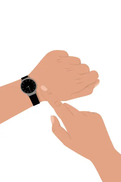 Vector illustration of The hand of the person pointing the clock at 8:30 am.