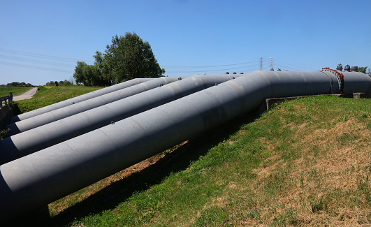 big dewatering tubes of dewatering pump in the industrial site