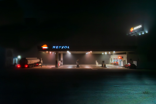 One evening at gas station.