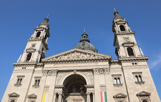 St Stephen s Basilica in BUDAPEST in Hungary in central Europe and flags