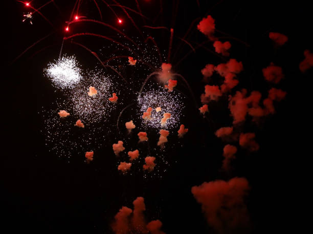 many sparkling glittering fireworks exploded in the sky during the celebrations for the national holiday
