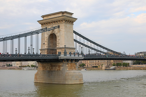 Famous Landmark called Szechenyi Chain Bridge in Budapest Hungary in Europe