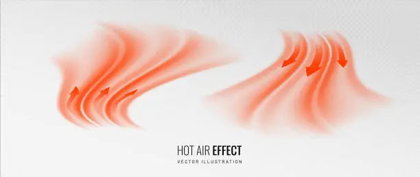 Vector illustration of Hot air flow effect icon on transparent background. Warm air element for heater. Gradient curve line - vector illustration.